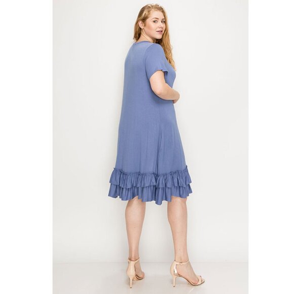NEW Plus Size Ruffle-trim Georgette Swing Dress Denim Blue - Picture 3 of 3